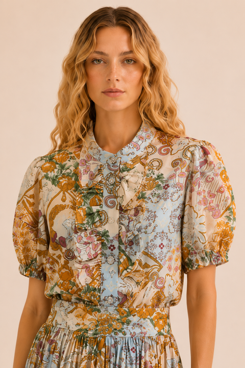 BLOUSE FLEURS ORANGE