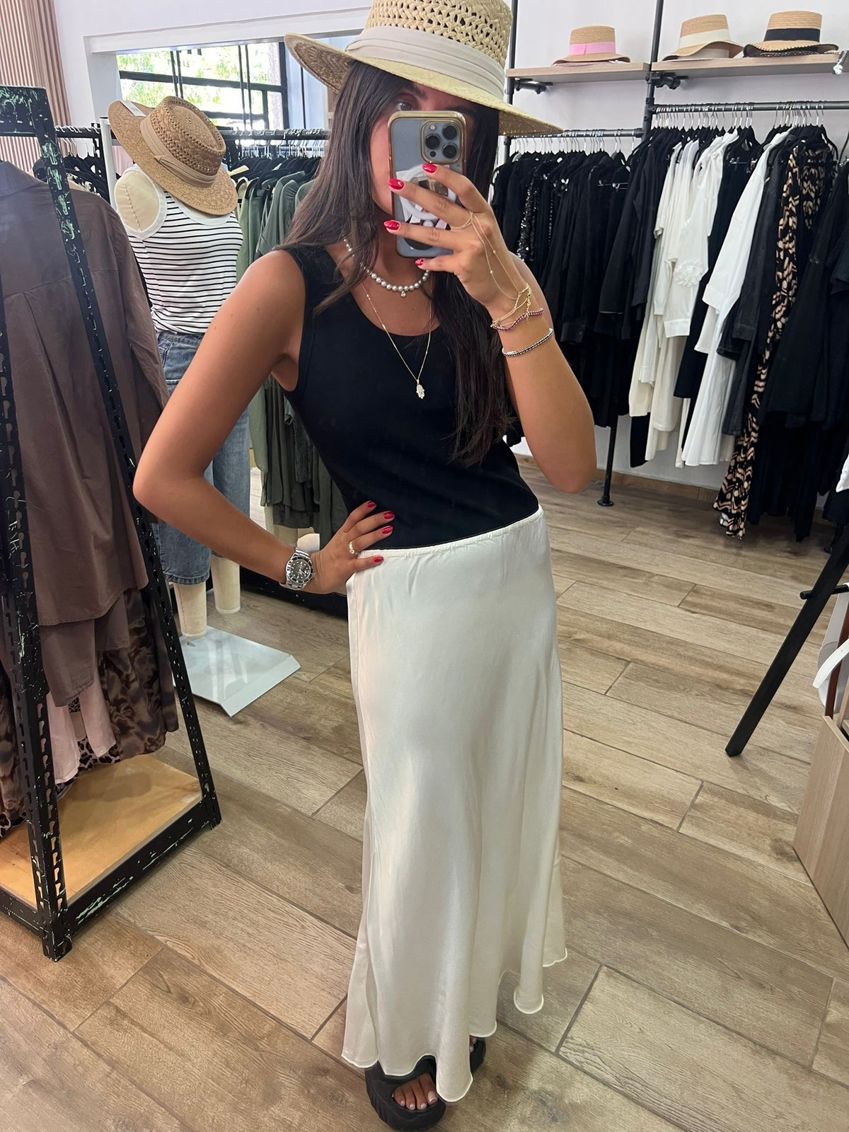 JUPE LONGUE SATIN DROITE
