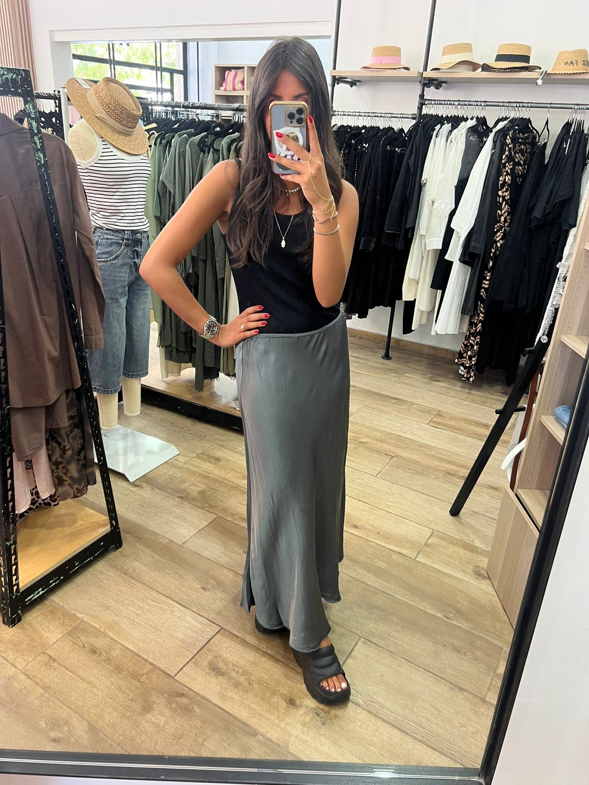 JUPE LONGUE SATIN DROITE