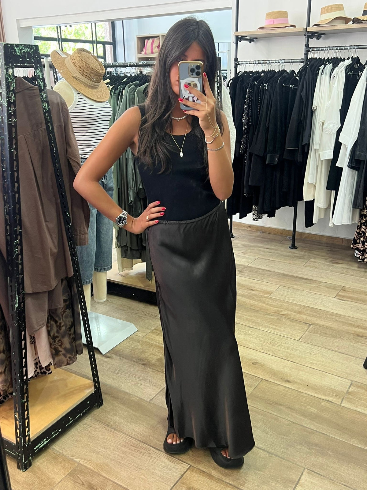 JUPE LONGUE SATIN DROITE