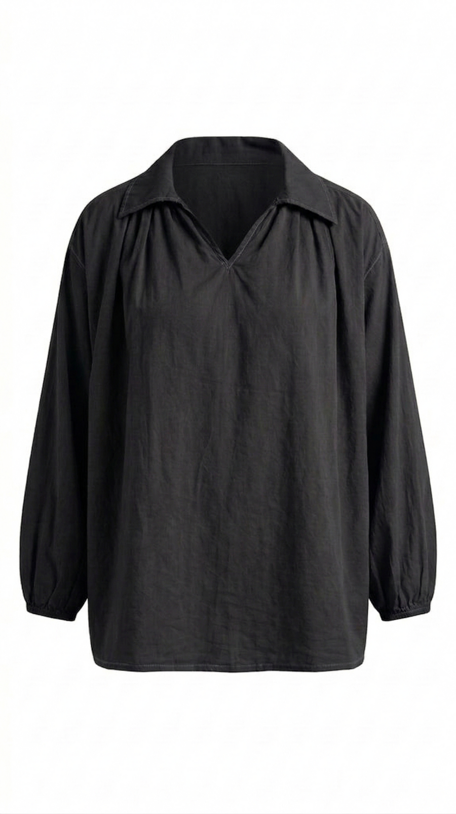 OPEN COLLAR COTTON BLOUSE