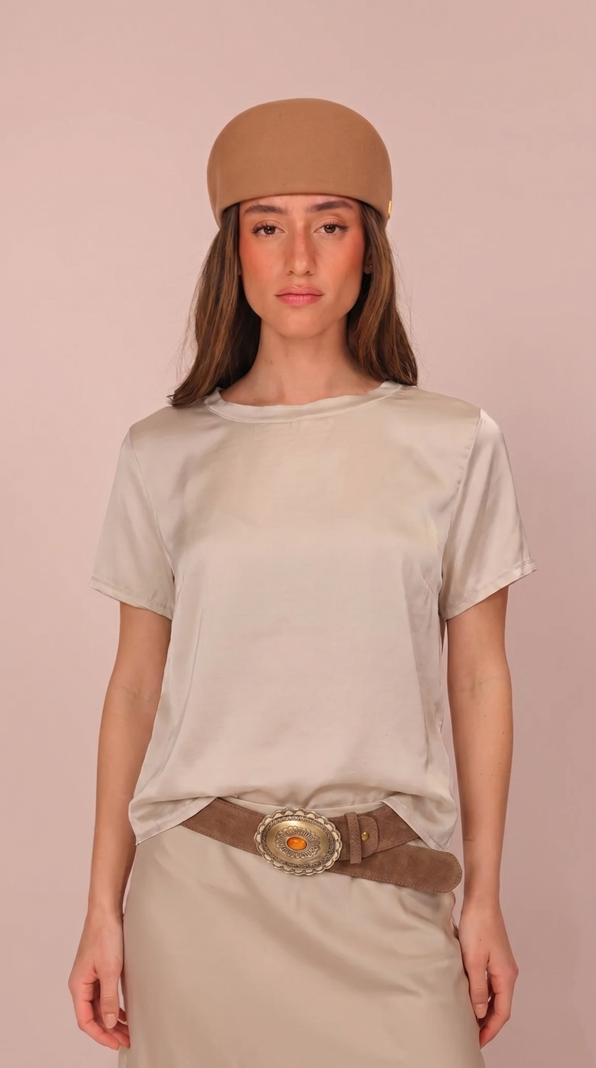 TOP SATIN COL ROND
