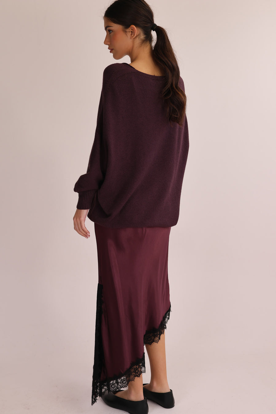 ASYMMETRICAL SATIN LACE SKIRT