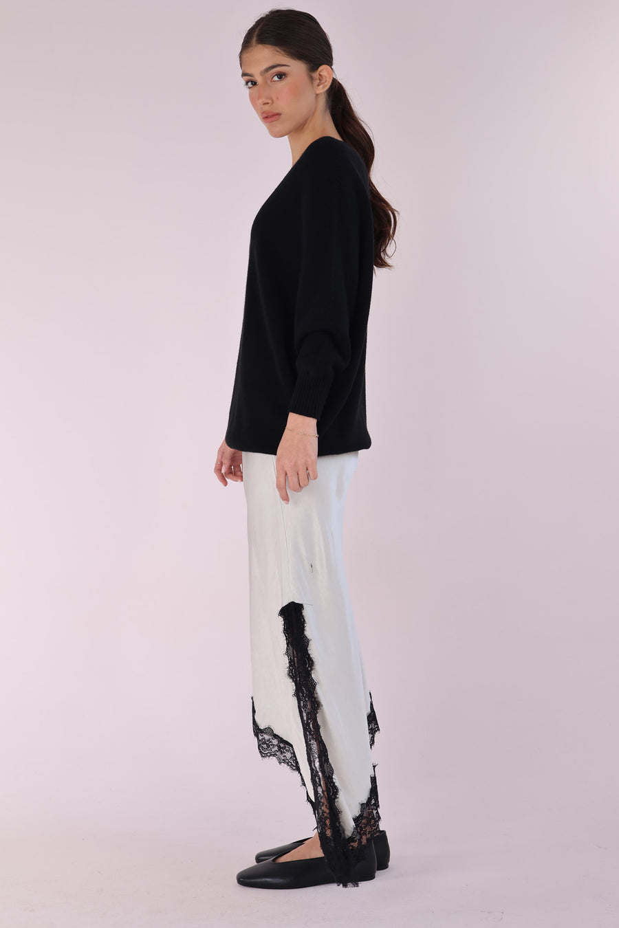 ASYMMETRICAL SATIN LACE SKIRT