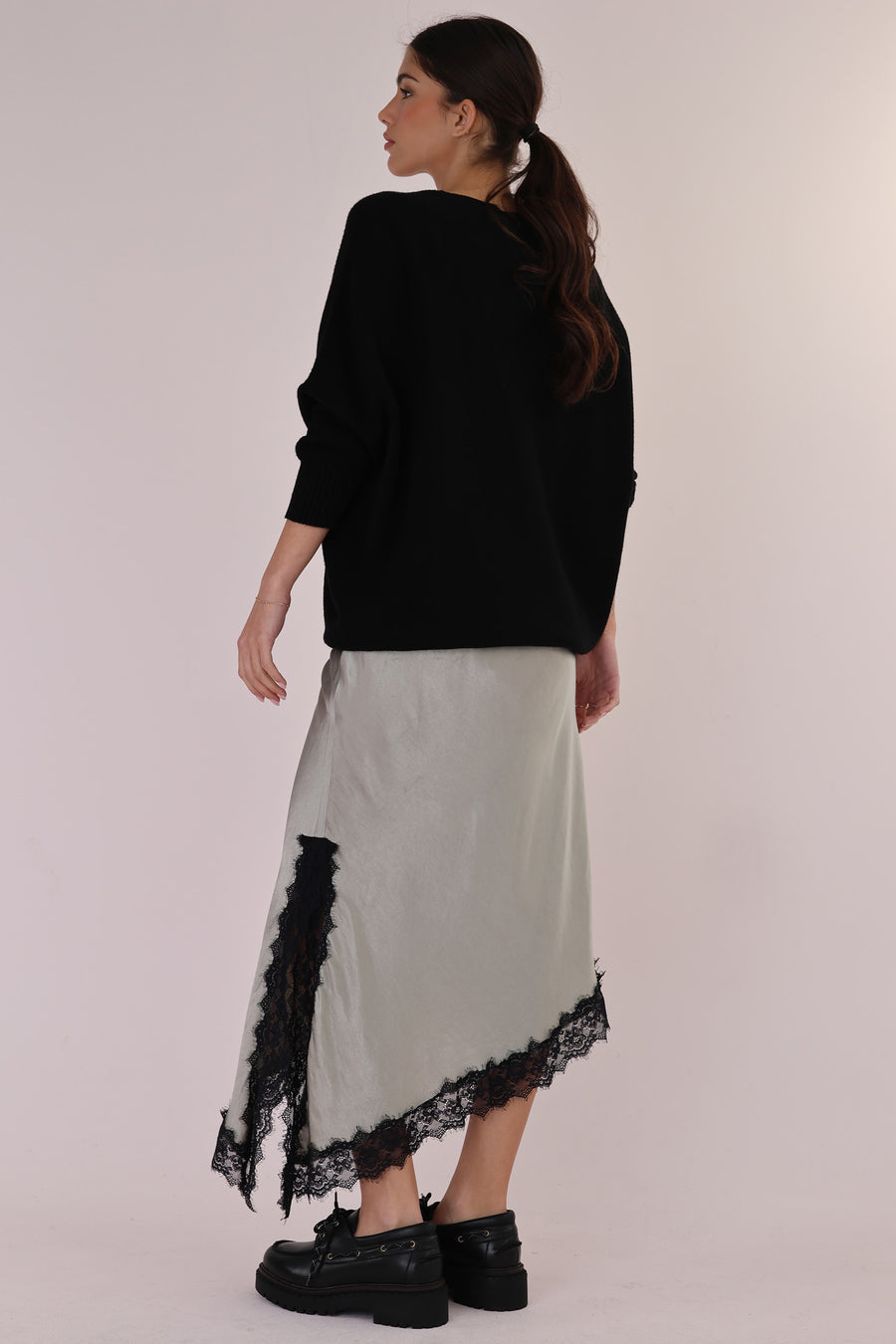 ASYMMETRICAL SATIN LACE SKIRT