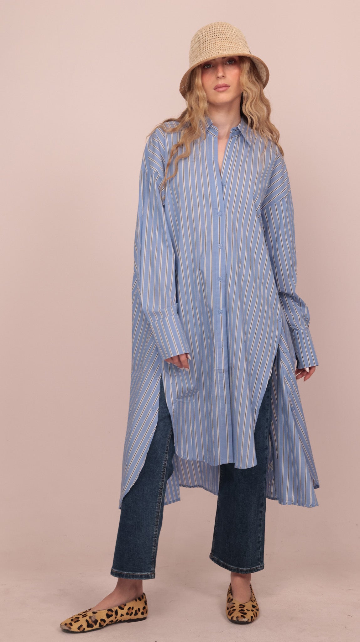 STRIPED BUTTON SHIRT DRESS