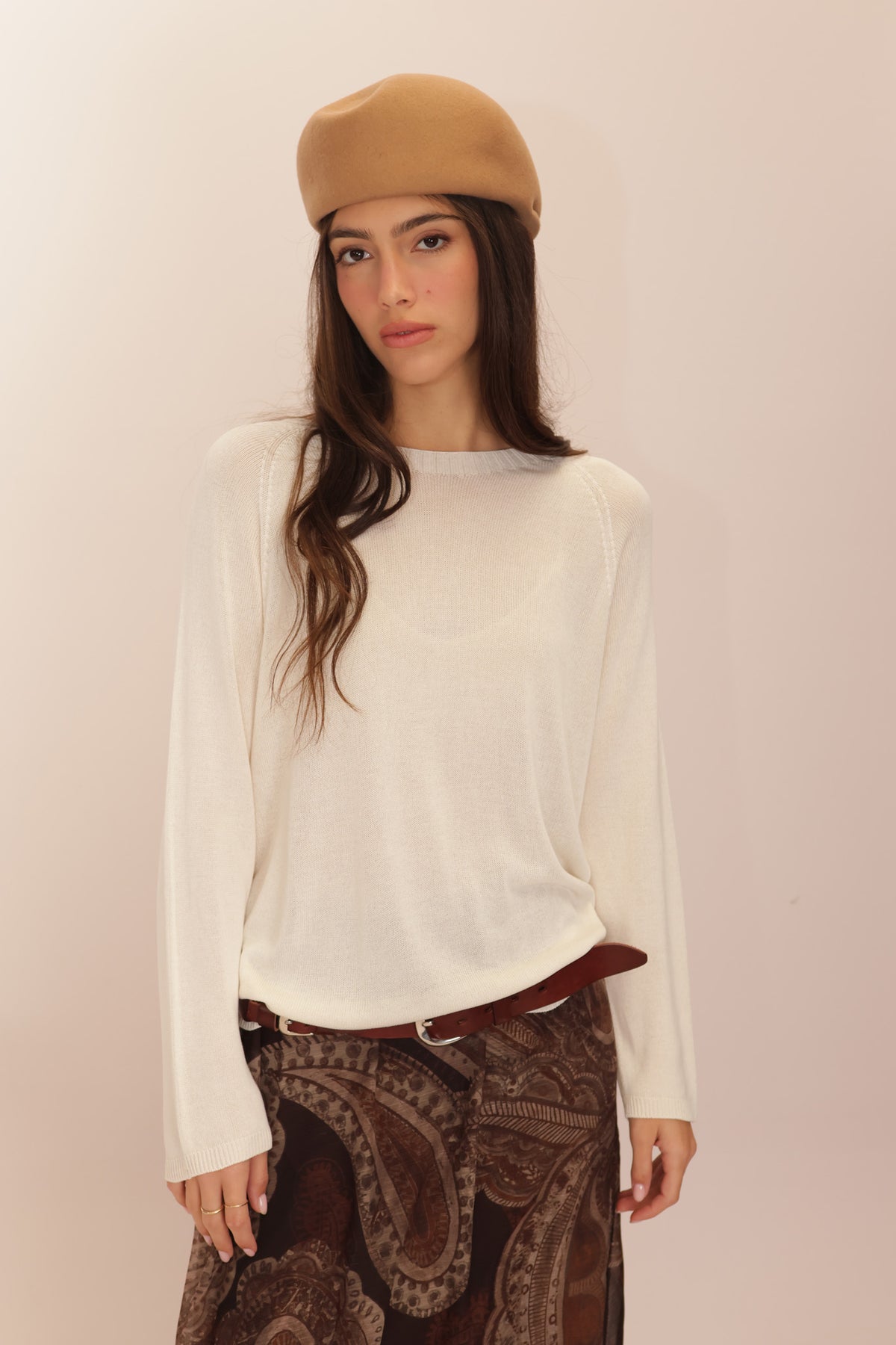 TOP VISCOSE MANCHES LONGUES COL ROND
