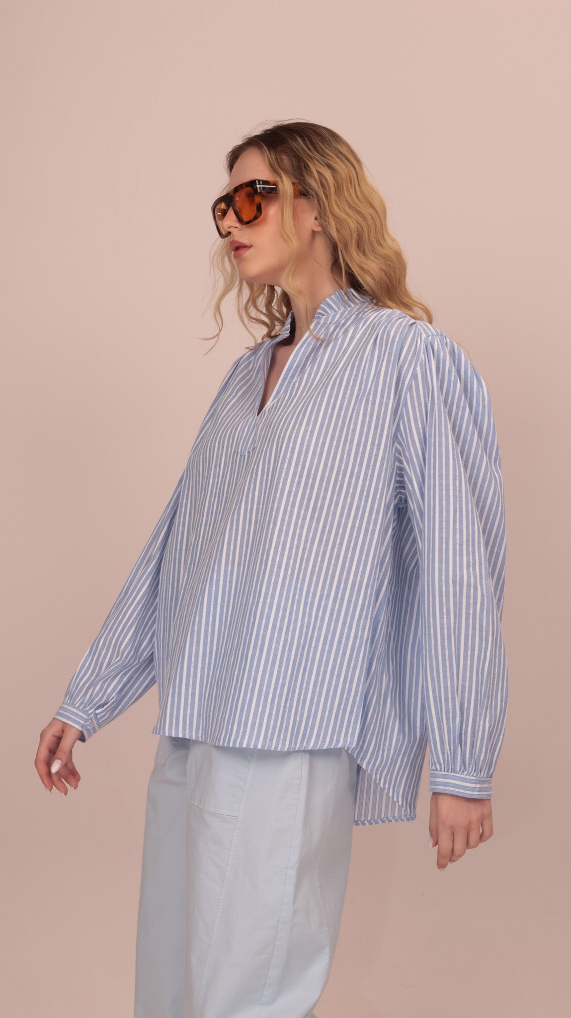 CHEMISE RAYÉE COL TRAVAILLÉ