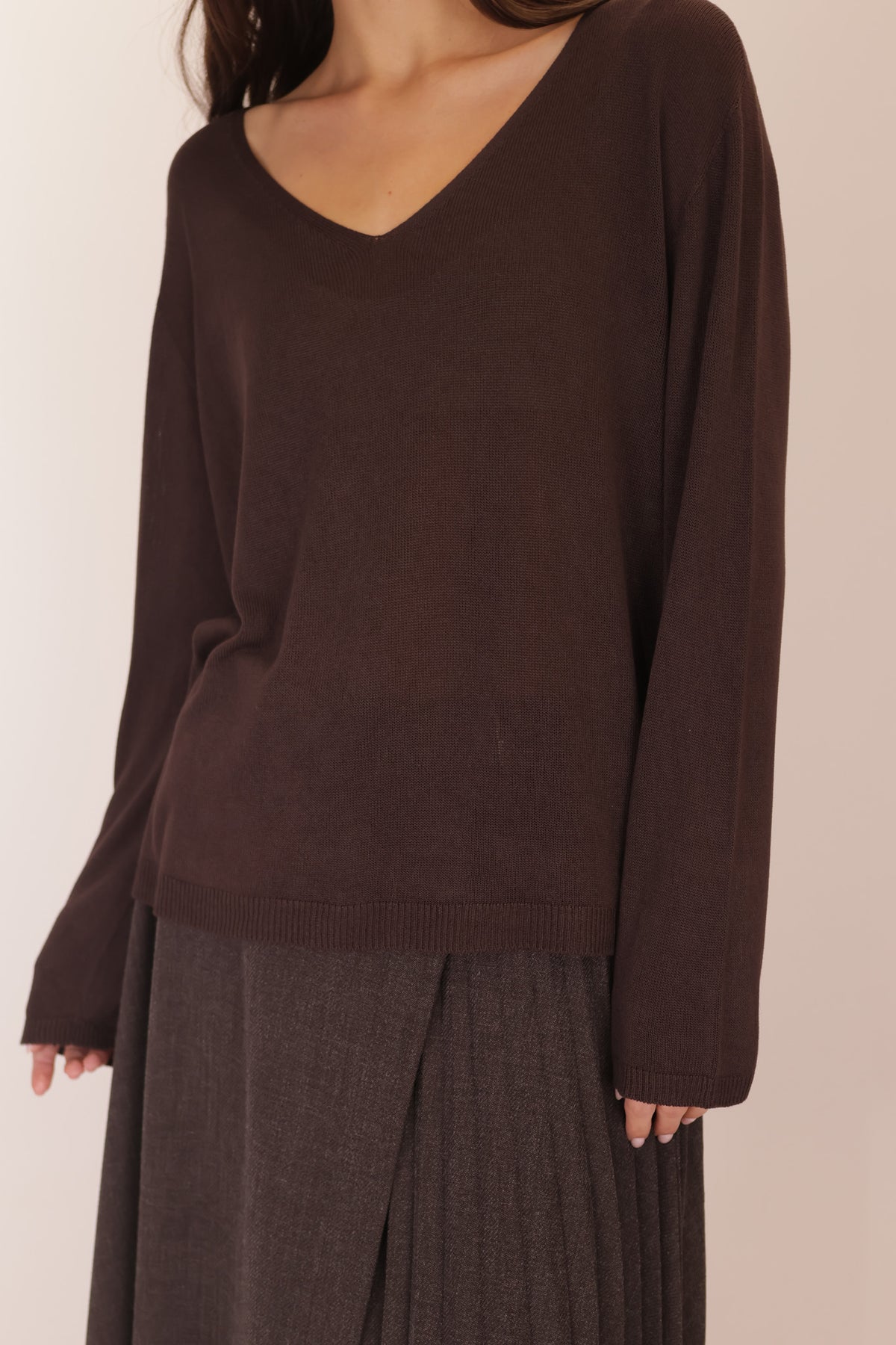 TOP VISCOSE MANCHES LONGUES COL V