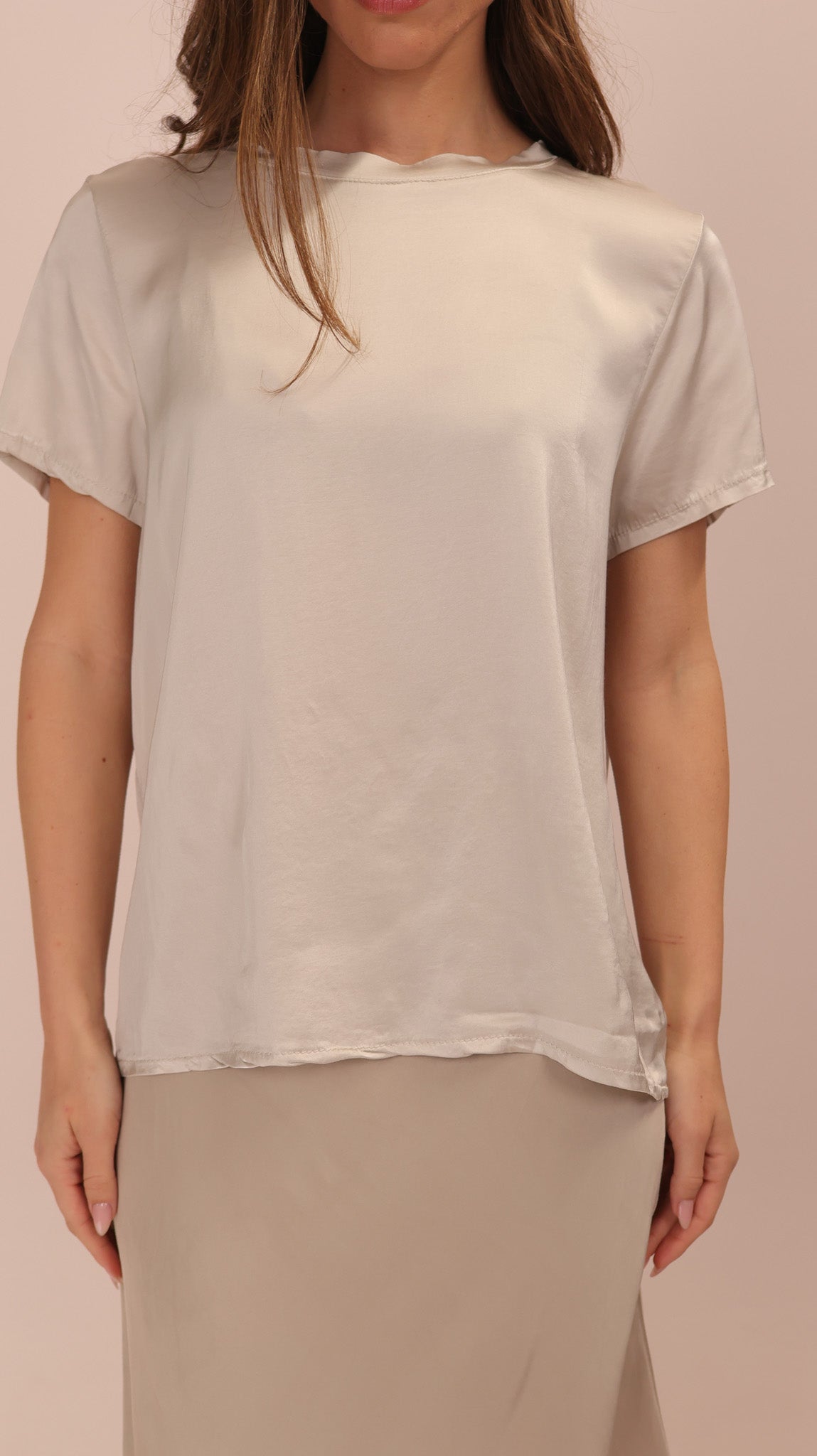 TOP SATIN COL ROND