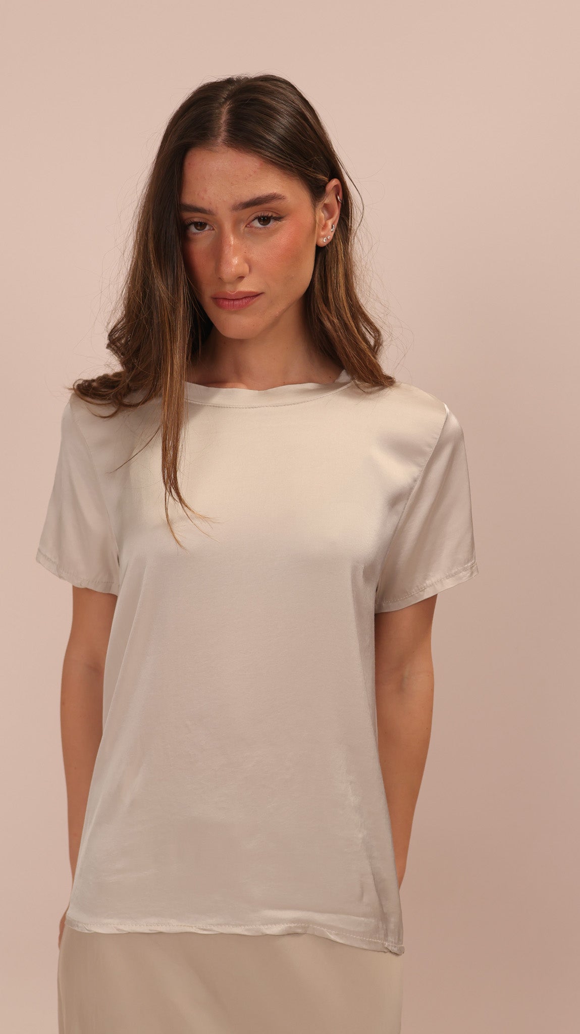 TOP SATIN COL ROND