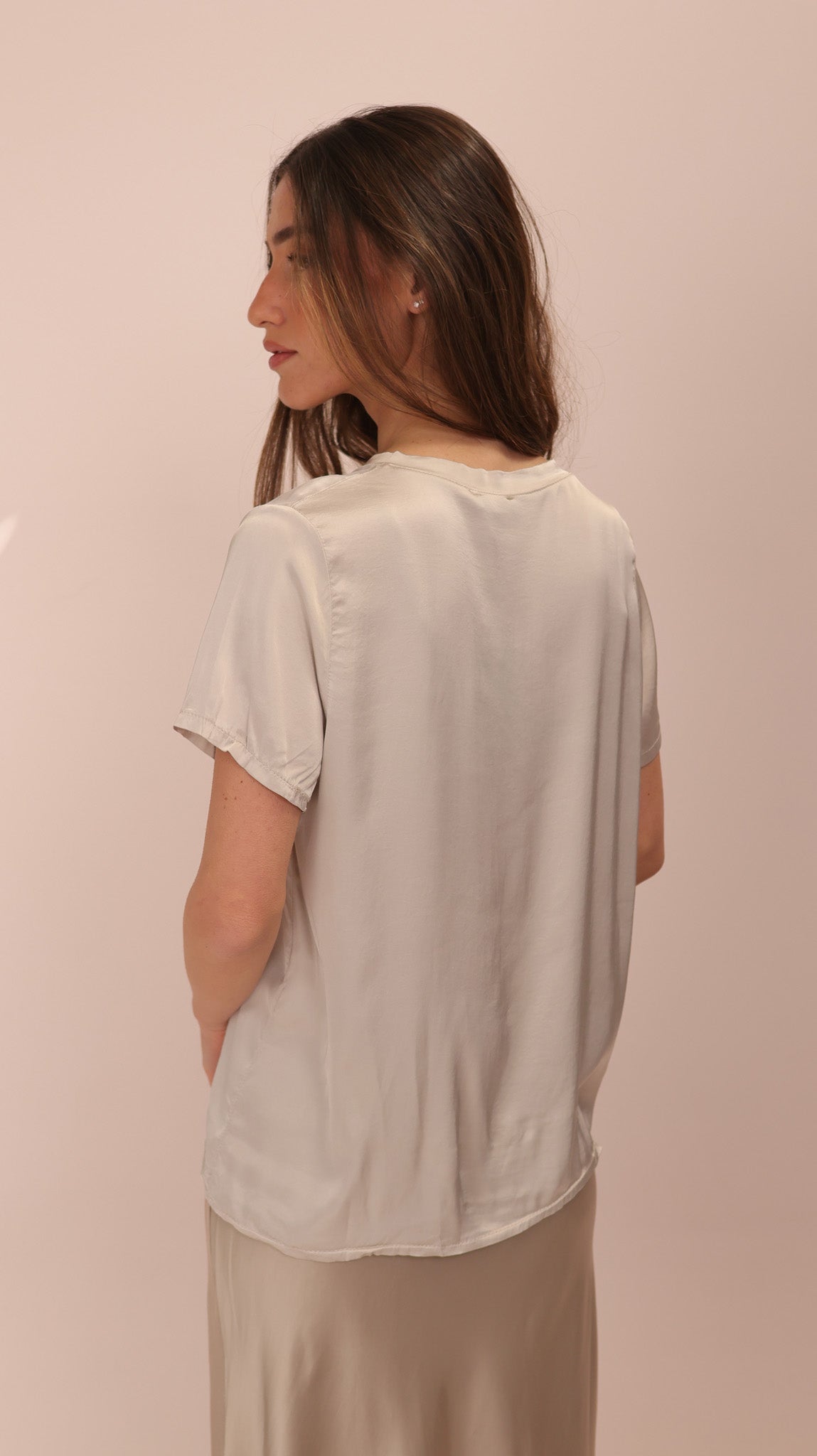 TOP SATIN COL ROND