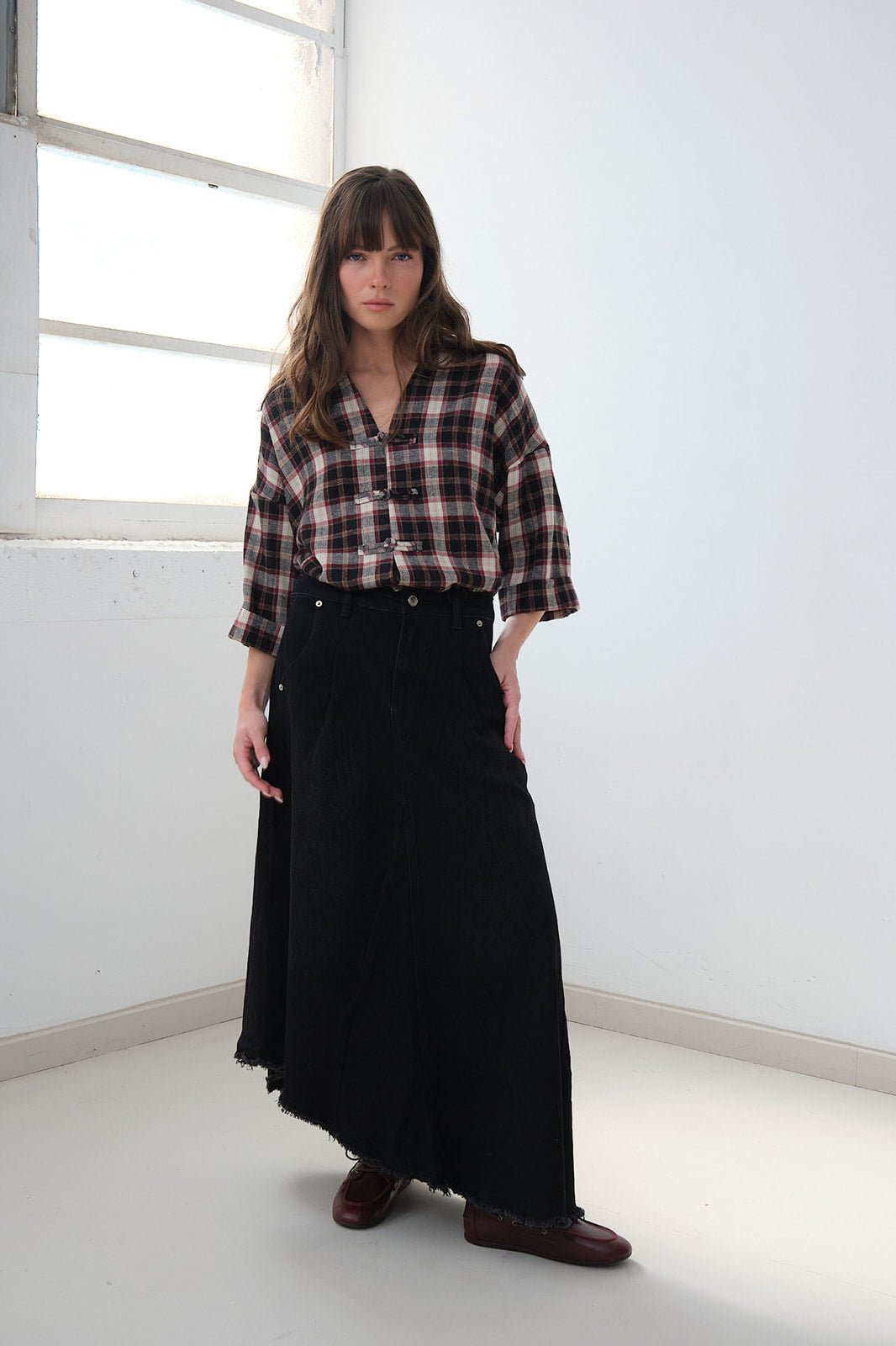 ASYMMETRICAL DENIM SKIRT