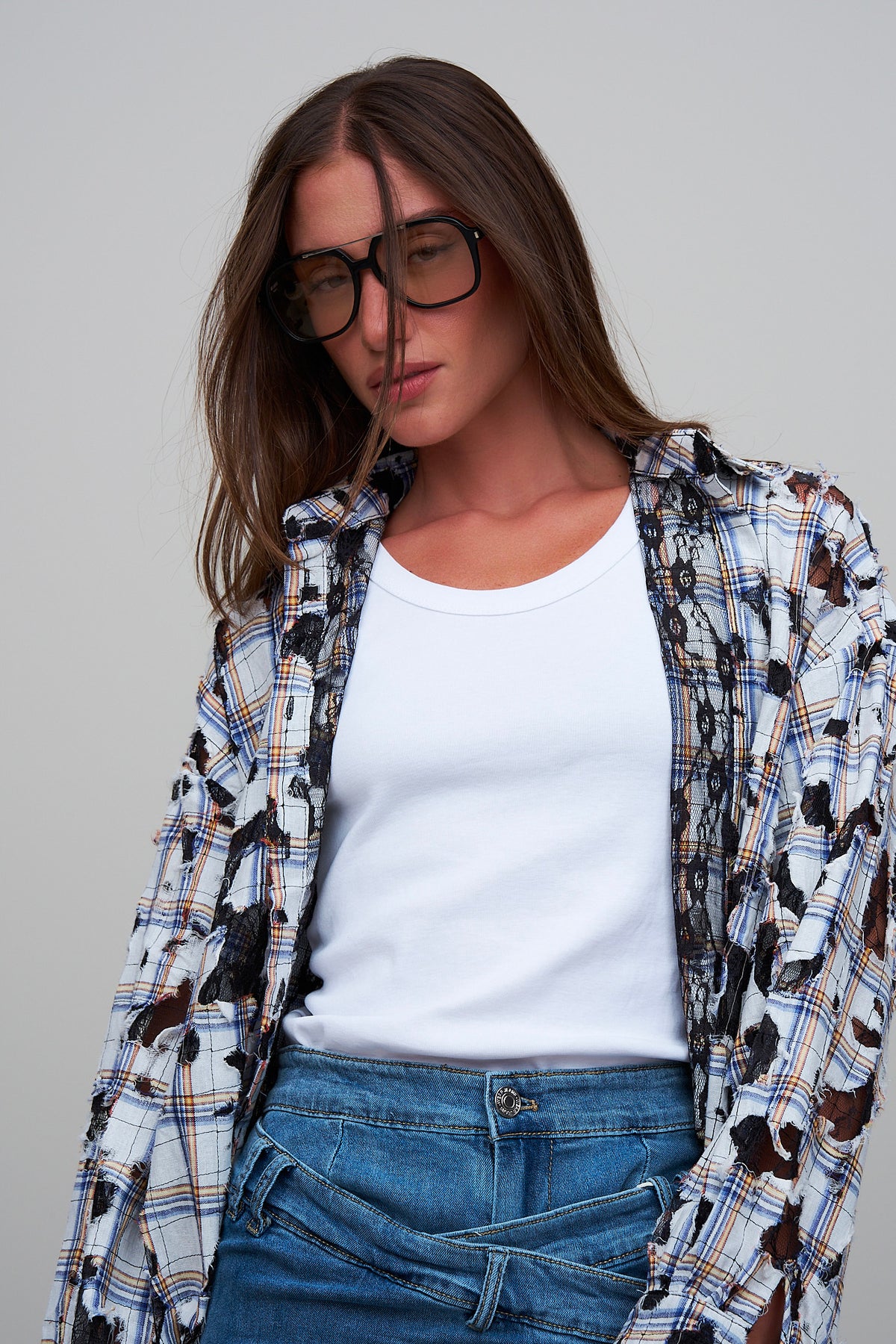 CHEMISE CARREAUX DENTELLE