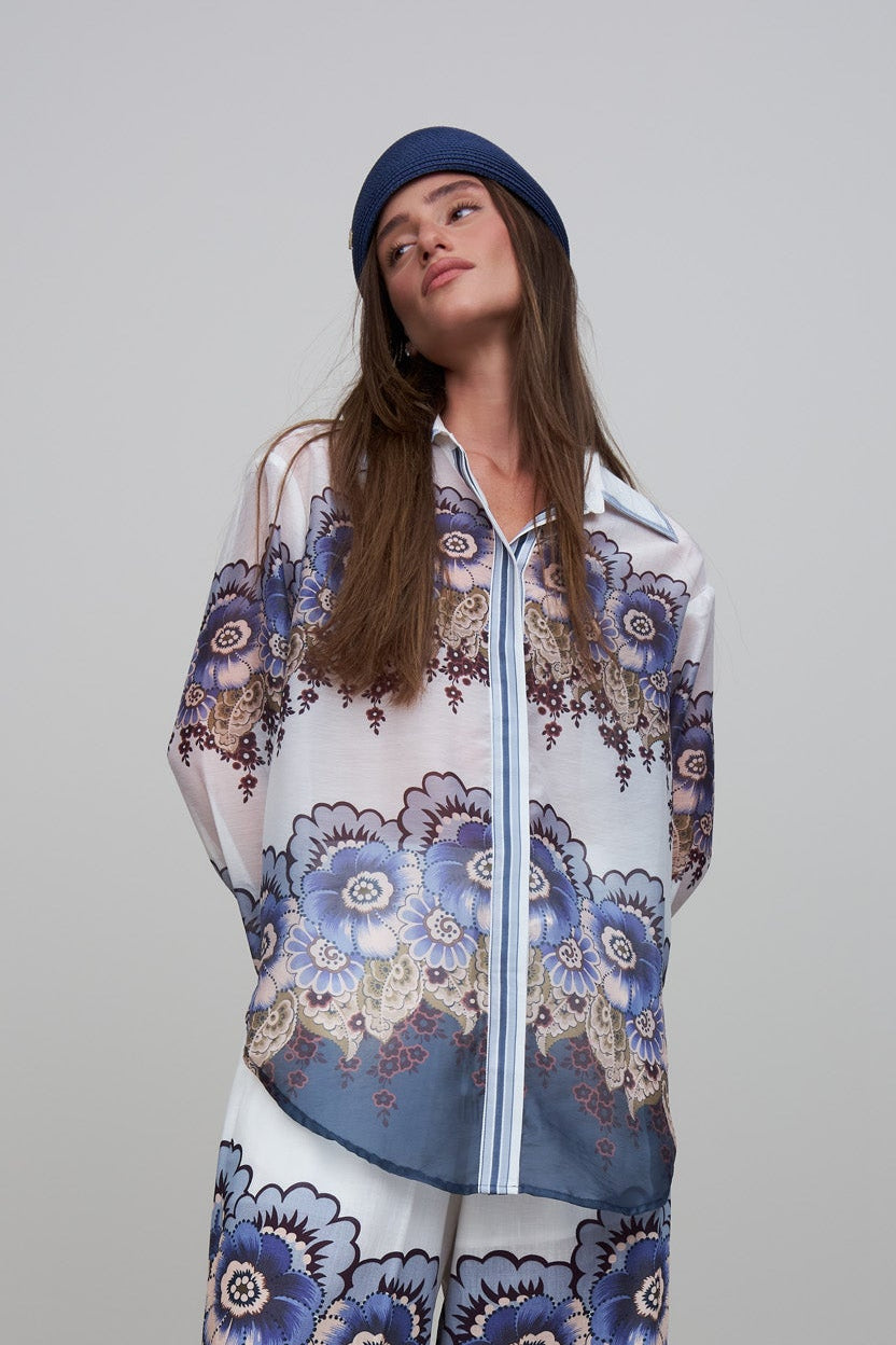 BLOUSE FLEURS BLEUES