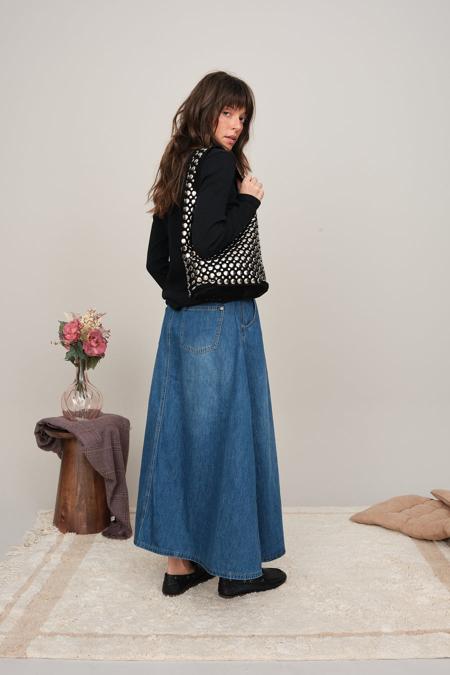 DENIM SKIRT ELASTIC BACK