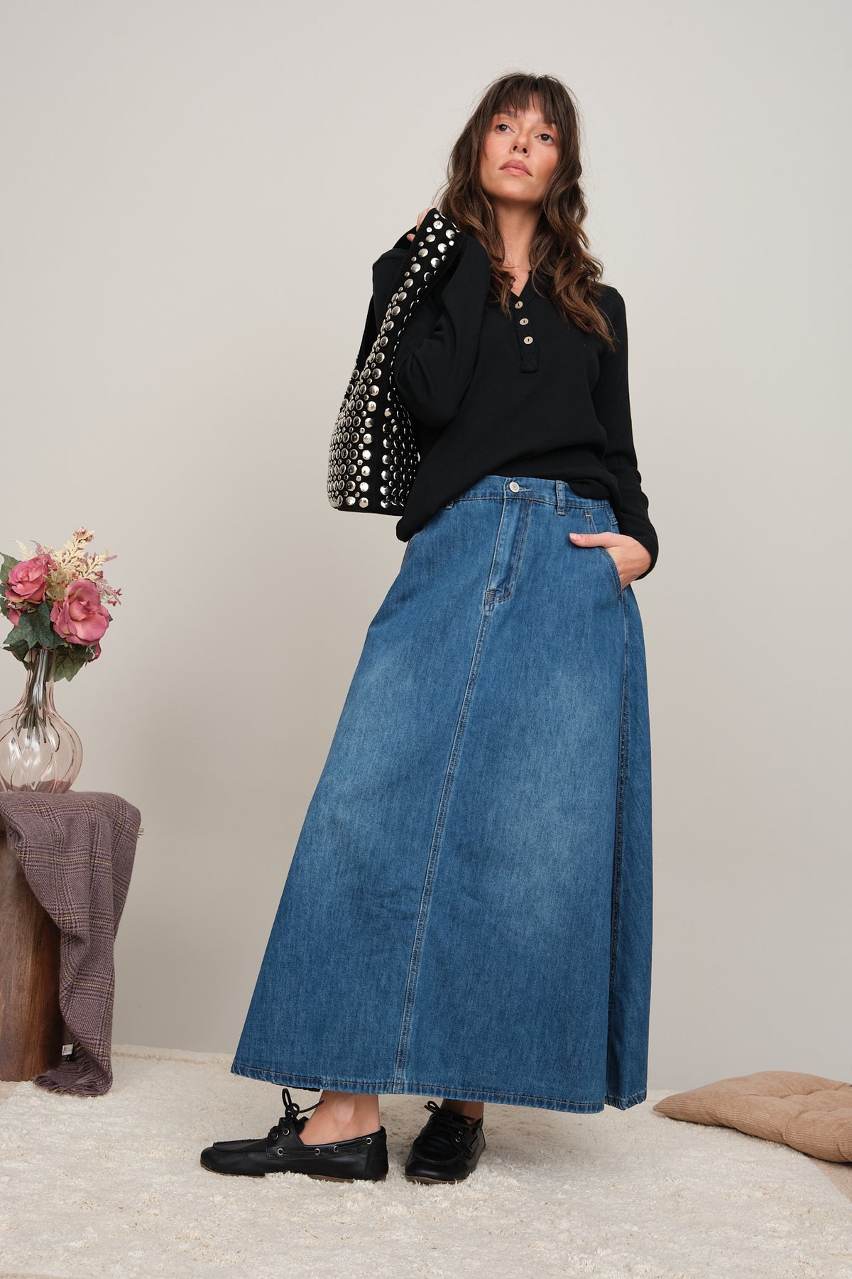 JUPE EN JEAN À DOS ÉLASTIQUÉ