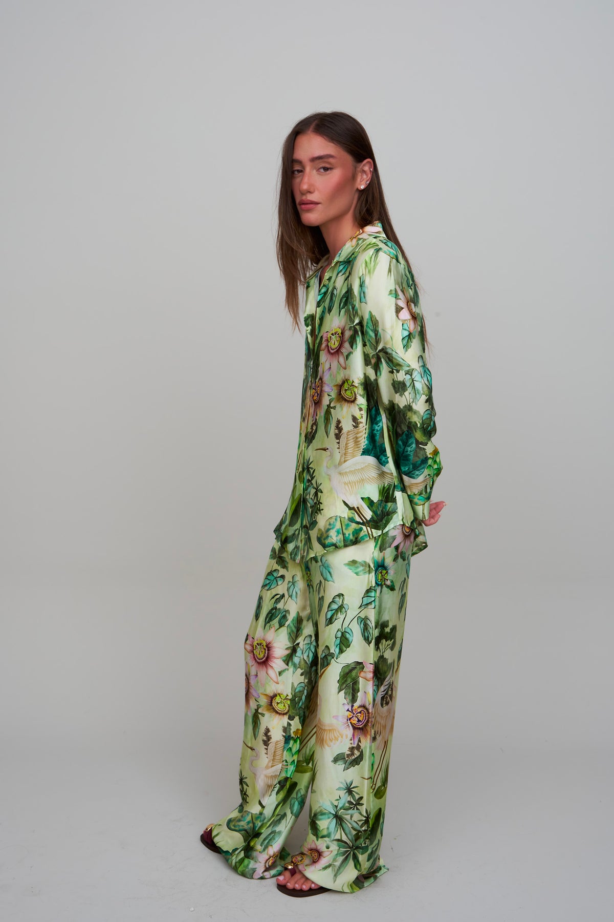 PANTALON FLEURI VERT
