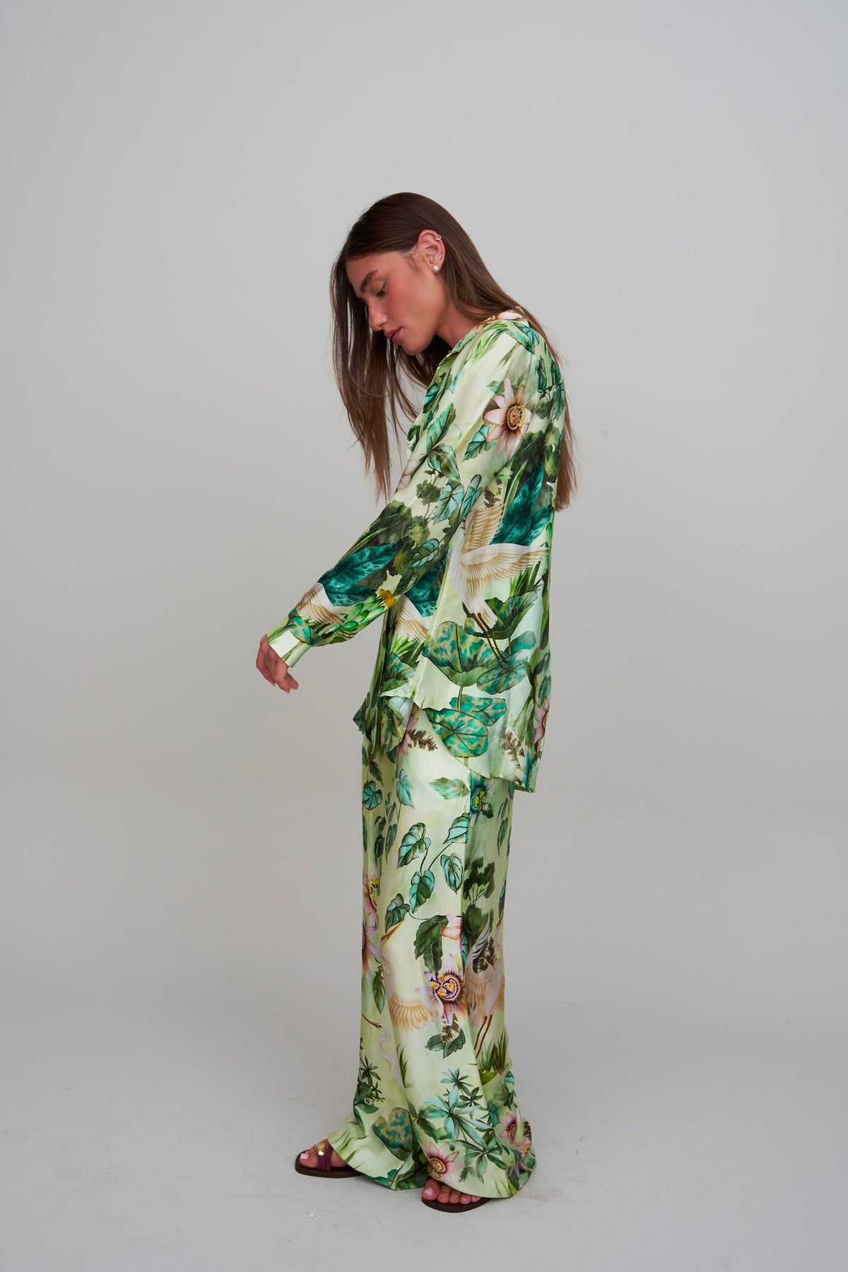 PANTALON FLEURI VERT